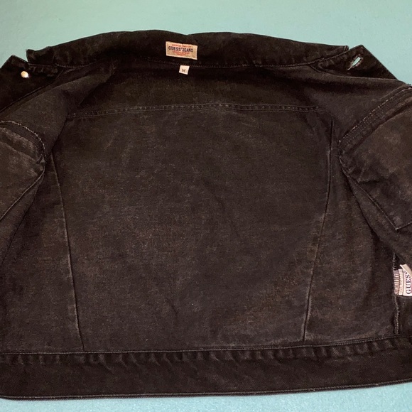 GUESS JEANS jacket black button up 2 chest pockets button cuffs vintage size M - Picture 12 of 13